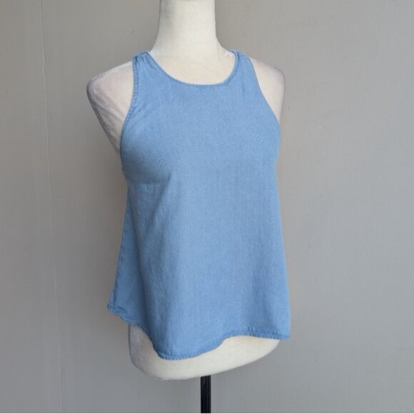 Mango Denim Chambray Wrap Back Sleeveless Top - Picture 3 of 5